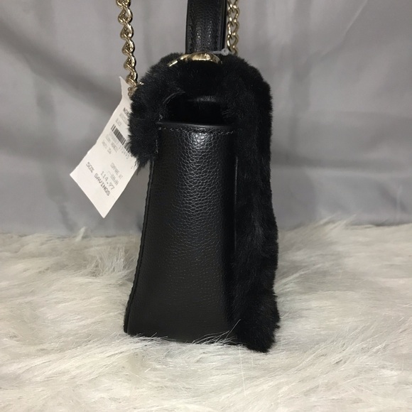 NWT Kate Spade Black Faux Fur Handle Crossbody Bag w/ Crystal Embellishments - Picture 9 of 16